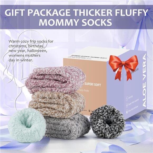 Fuzzy Grip Socks for Women Men,Thick Warm Slipper Cozy Fluffy Non Slip Ankle - Picture 6 of 7